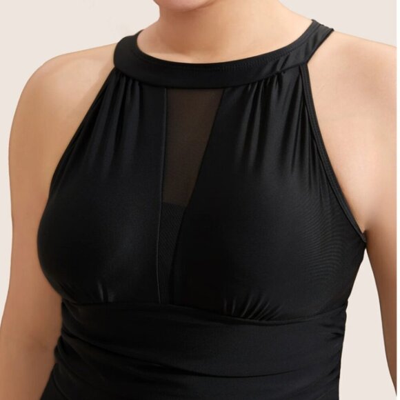 BloomChic Plus Size Knotted Back Mesh Insert Halter Swim Dress 2XL - Picture 4 of 5